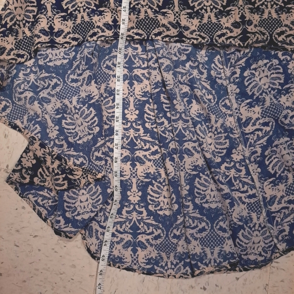 Umgee | Cream & navy blue patterned short front long back dress - Picture 10 of 14